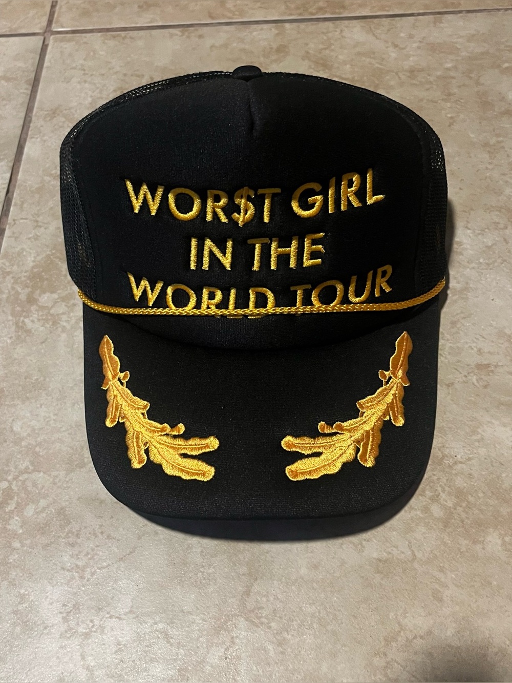 Slayyyter Worst Girl in The World Tour black mesh trucker hat
